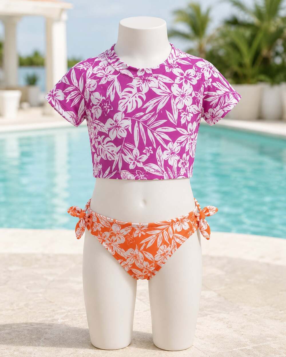 Wonder Nation Girls Short Sleeve Rash Guard Swim Set, Two-Piece, Sizes 4-18
